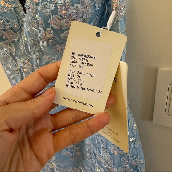 STACEES Sparkly Floral Sequined Lace-Up Dress with Glitter in Sky Blue 4 NWT - Picture 6 of 11